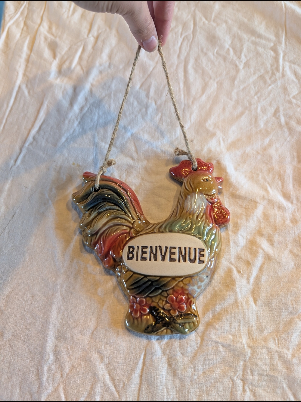 2/30$ Vintage Bienvenue Rooster Wall Hanging - Multicolor